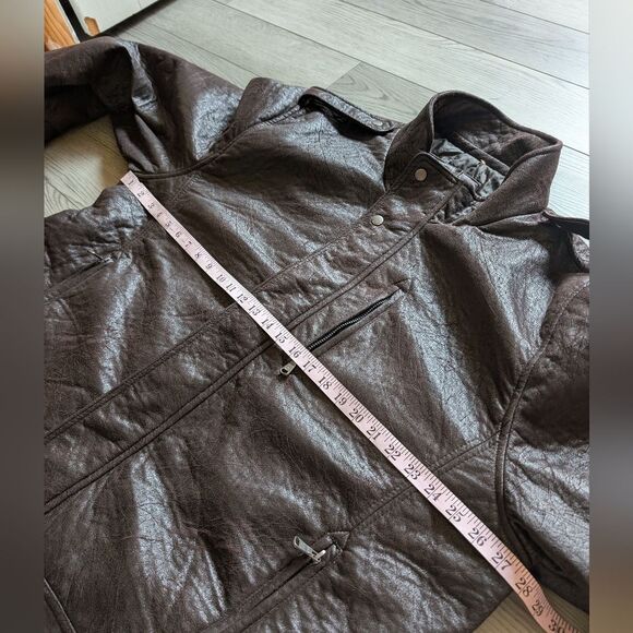Calvin Klein Faux Leather Dark Brown Lined Biker Moto Jacket Coat Size XXL - Picture 10 of 11
